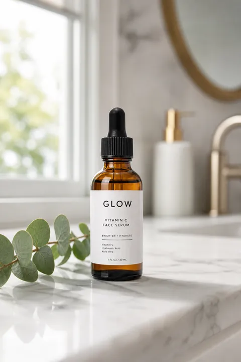 Product photo of a vitamin C serum bottle