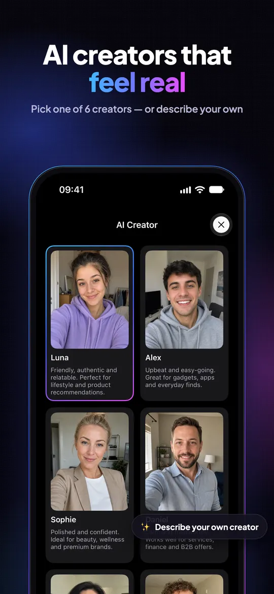 Choosing an AI creator in Hookcast
